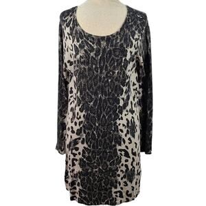 Charlie B white gray black animal print sweater dress black stones Large